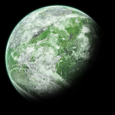 Satellite imagery of E-40873. E-40873 has been described as a green marble. It is covered by a global jungle and has a thick atmosphere.