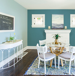 Dinning room with light blue and light storm blue walls