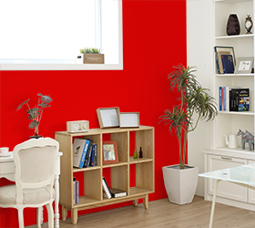 Study room with a bright red wall