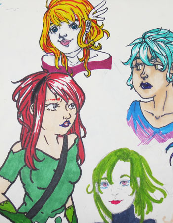 Busts of different characters.