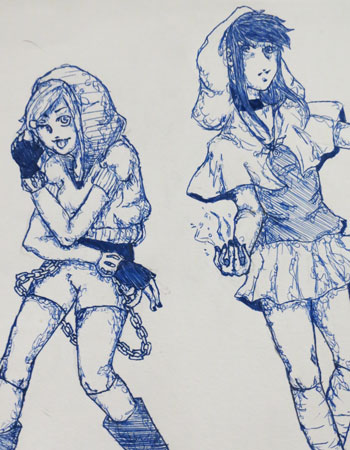 2 female characters pose back-to-back.