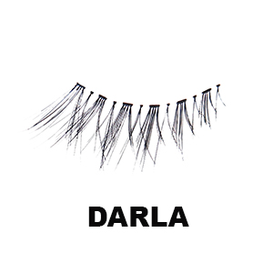 Light lashes called Darla. Invisible band is sized half of that of an average lash. Estimated five centimenters in length. Thin layer of flared lashes. Meant for the outer eyelid, or middle area of the eye.