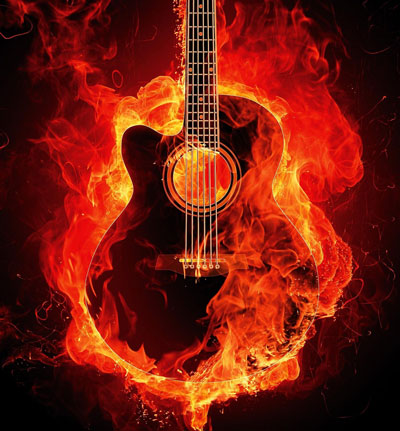 Acoustic guitar on fire
