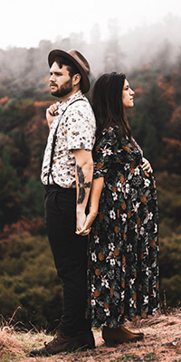 moody portrait couple holding hands