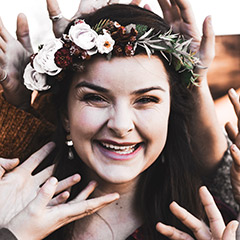 portrait of bride laughing 