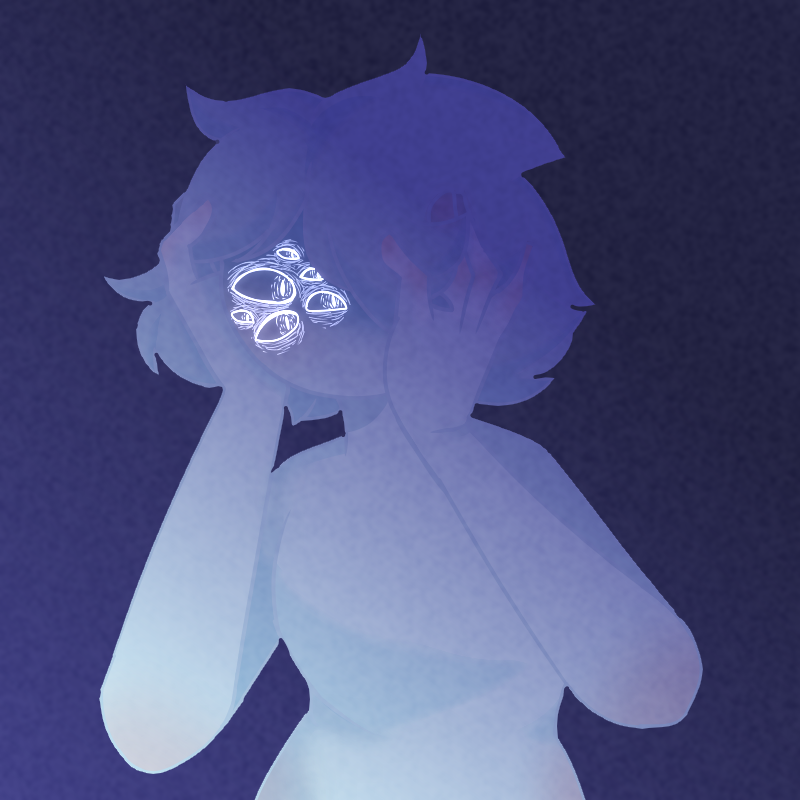 an ominous drawing of a girl with too many eyes