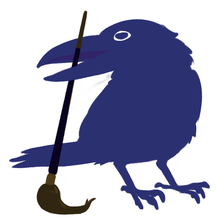 Crow holding a paintbrush
