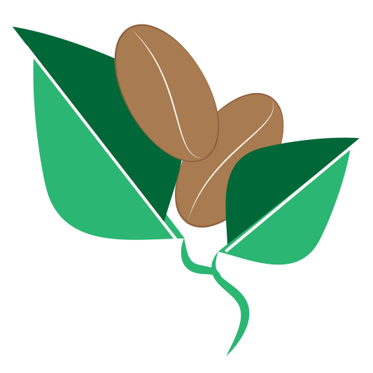 two leafs and two coffee beans
