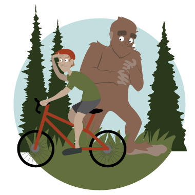 Illustration of Bigfoot and a biker