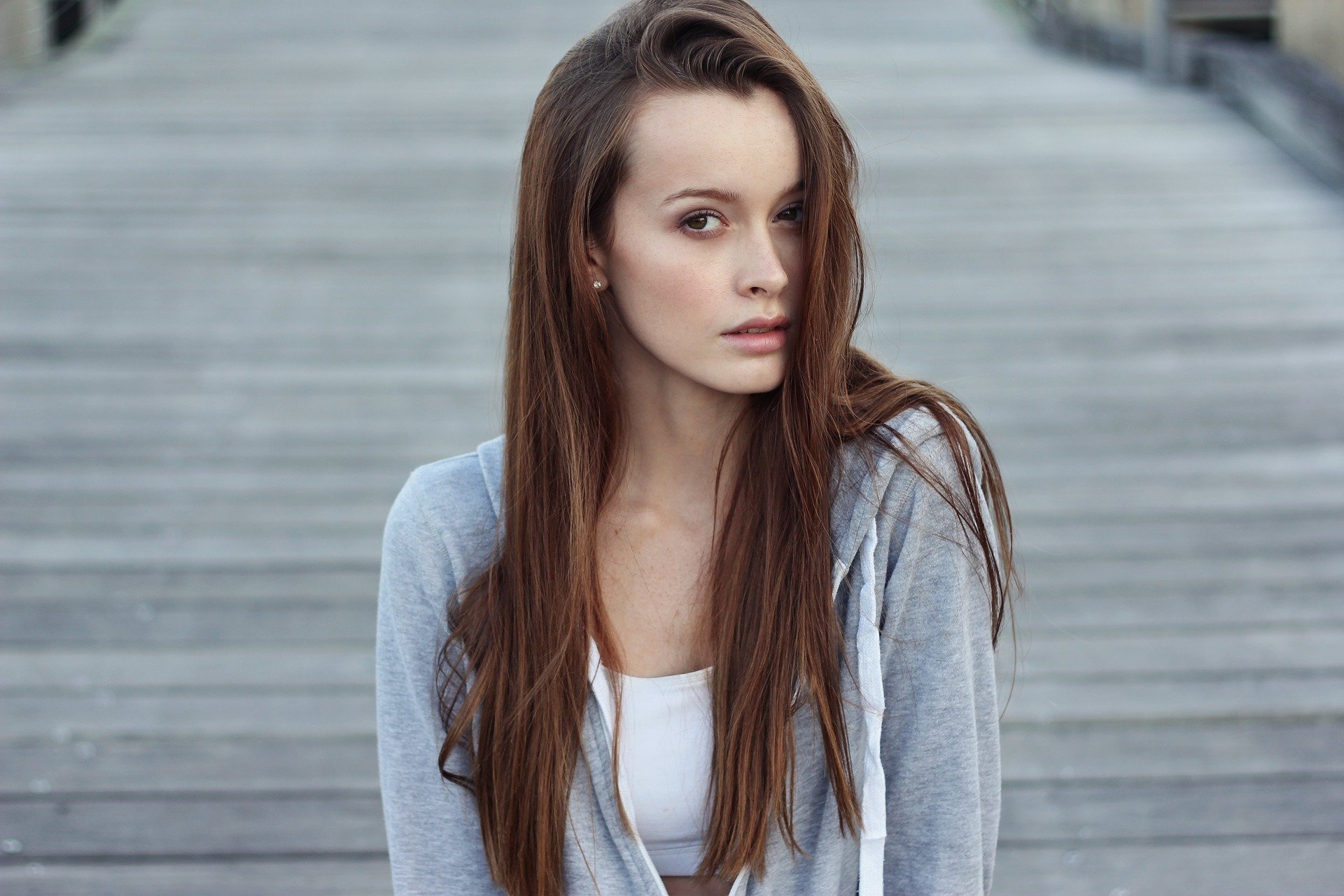 woman with long brown hair