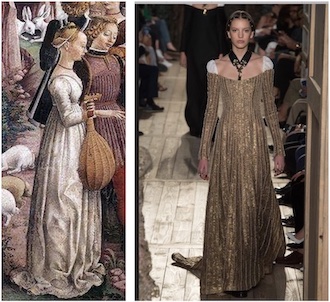 Historical and modern women in fitted dresses