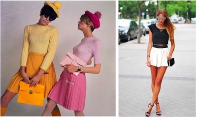 60's women and modern woman wearing miniskirts