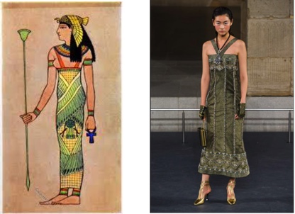 Historical and modern women in sheath dresses