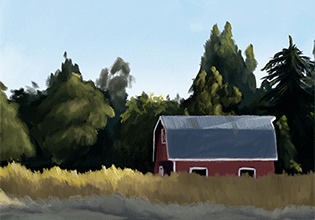 Digital painting of a barn
