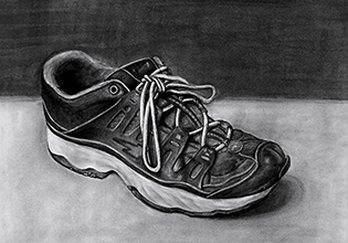 Charcoal drawing of a shoe