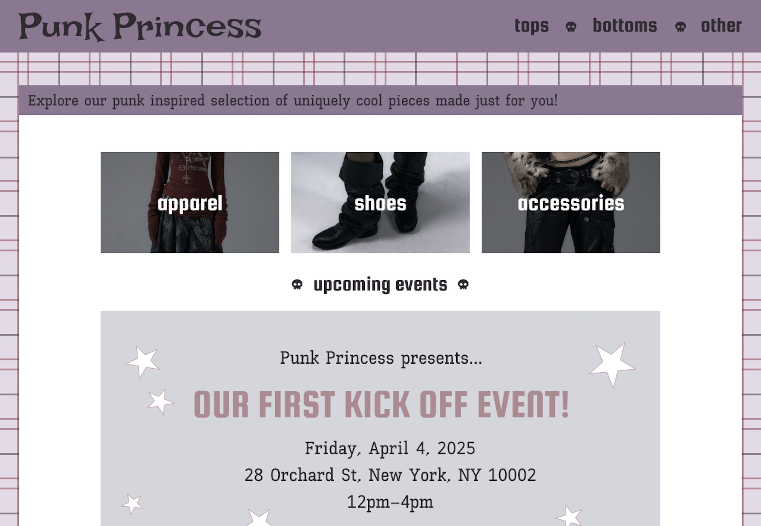 website selling punk style clothing, accessories, and shoes