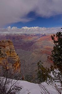 A snowy photograph of the Grand Canyon in Arizona, USA