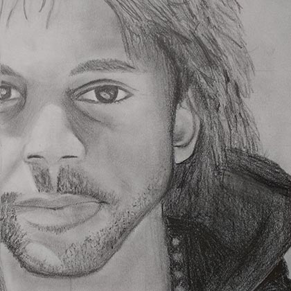 Close up portrait of a man done in a pencil sketch