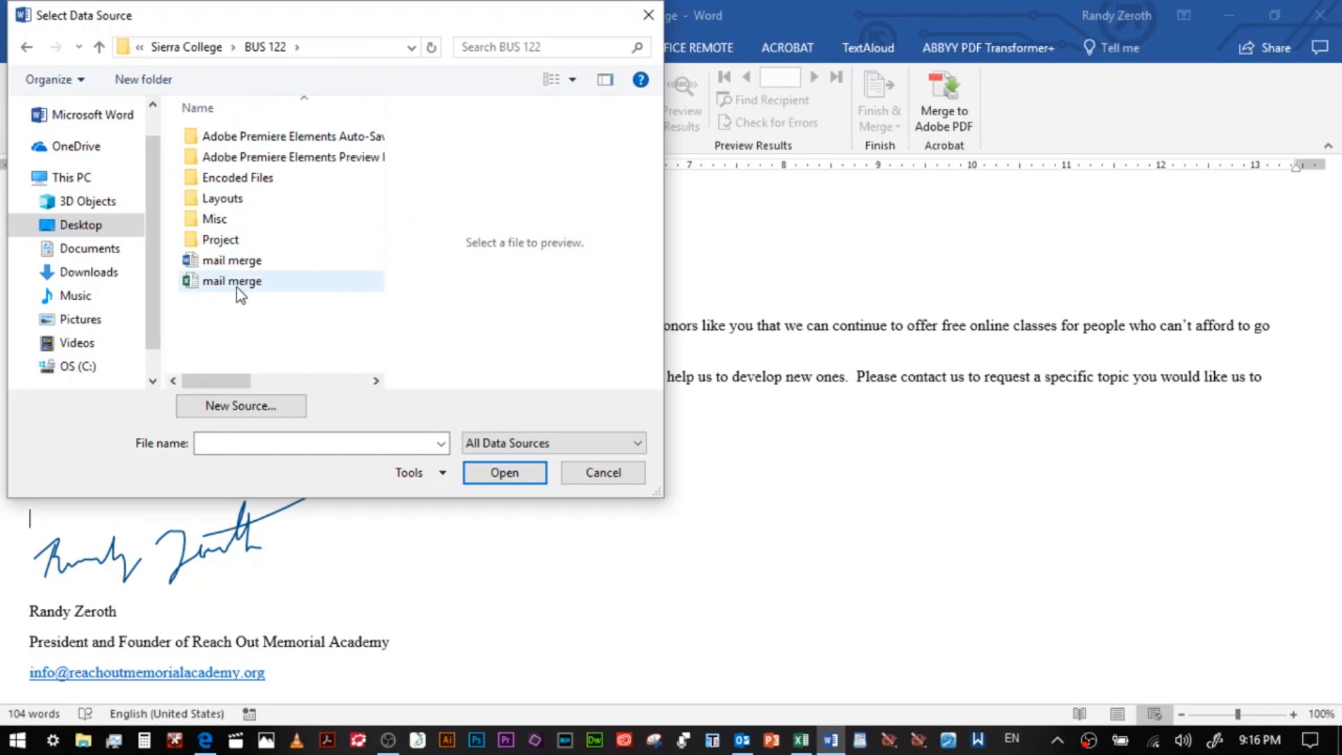 picture of a Word document for mail-merge
