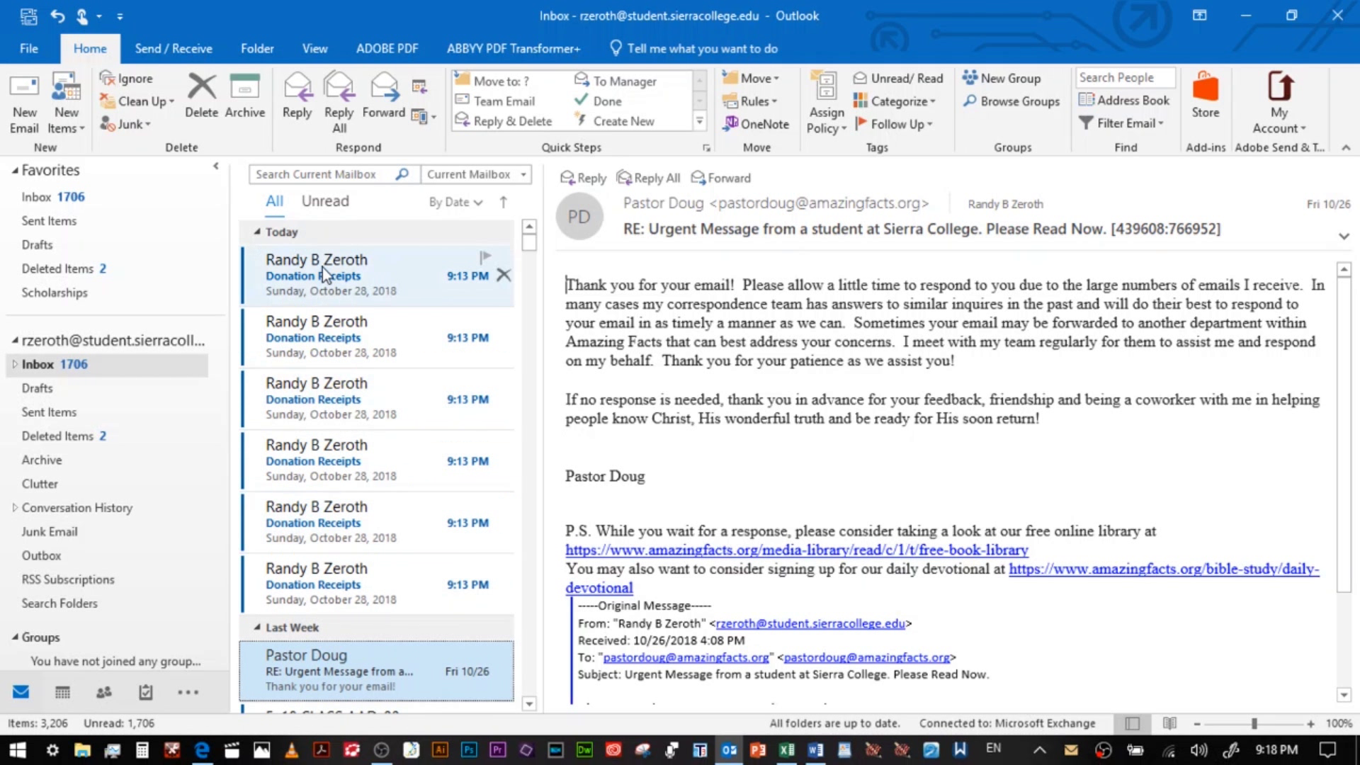 picture of Outlook inbox